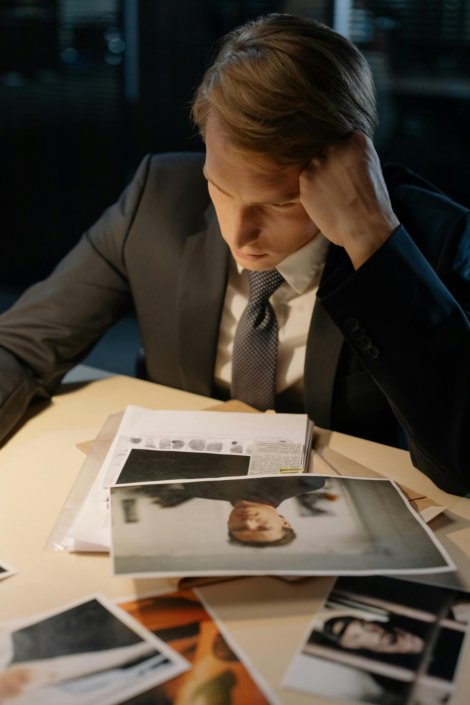 Imagem ilustrativa de investigação empresarial, mostrando documentos e uma lupa.